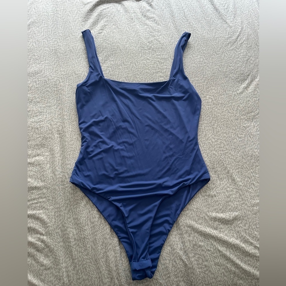 Blue Square Neck Lycra Bodysuit NWOT - Picture 3 of 4